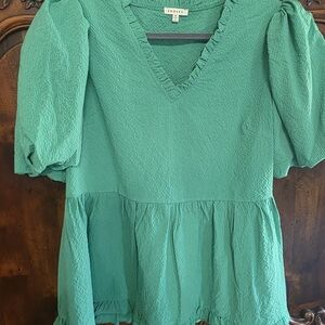 JODIFL Teal Puff Sleeve Blouse